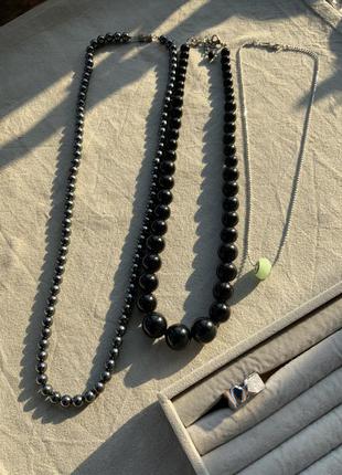Набор намисто японія вінтаж намисто каблучка ланцюжок шарм колір чорний сірий срібло ретро