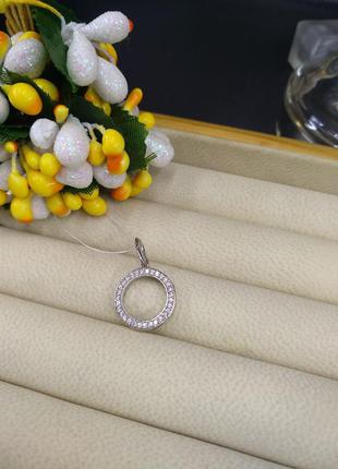 Серебряный нежный минимал кулон подвеска круг с фианитом 9251 фото