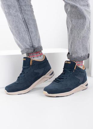 Стильные синие замшевые осенние демисезонные высокие кроссовки ботинки мужские1 фото