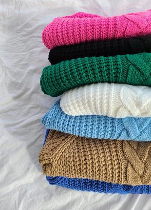 Жіночий в'язаний светр 💣 в'язаний вільний теплий светр "коса"4 фото