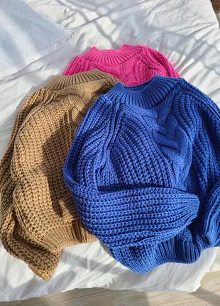 Жіночий в'язаний светр 💣 в'язаний вільний теплий светр "коса"6 фото