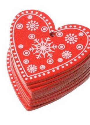 Деревянная елочная игрушка подвеска красное сердце со снежинкой 5 см 1 шт