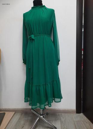 Красивое зелёное платье миди5 фото
