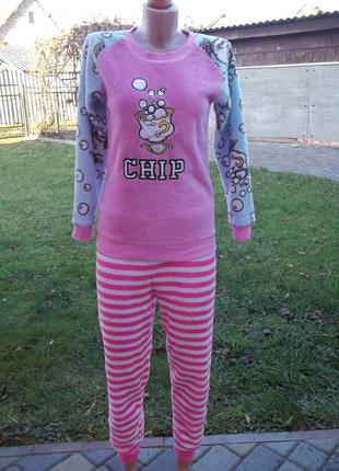 ( 11 - 12 лет ) детская флисовая пижама костюм теплый для девочки