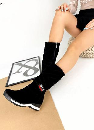 Зимові замшеві чоботи дутики натуральна замша