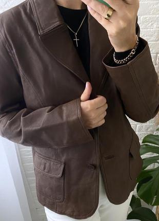 Кожаный пиджак gianni коричневый2 фото