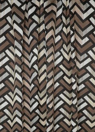 Портьерная ткань для штор жаккард коричневого цвета с геометрическим рисунком