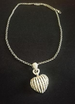 Кулон підвіска у формі серця з кристалами сваровські, ланцюжок + кулон серце