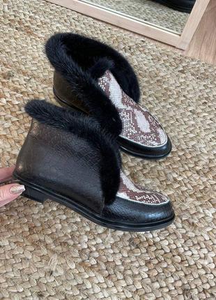 Лофери шкіряні норка зимові осінні кожаные лоферы ботинки5 фото