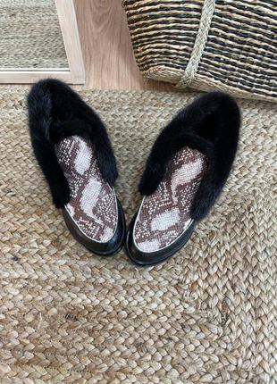 Лофери шкіряні норка зимові осінні кожаные лоферы ботинки2 фото