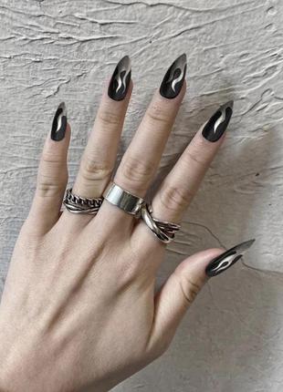Накладные ногти 🔥 "черное пламя" 🔥 24 шт.+ клей для ногтей, типсы3 фото