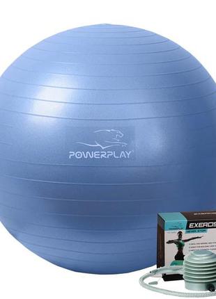 М'яч для фітнесу і гімнастики powerplay 4001 65см синій + насос