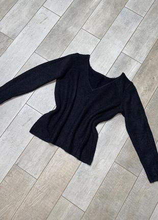 Чорний вовняний пуловер,гіпюр (06)