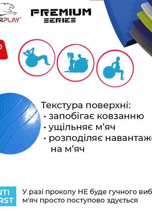 Мяч для фитнеса упрочненный powerplay 4000 premium 65 см синий + насос6 фото