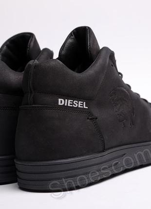 Мужские зимние спортивные ботинки diesel pirate black из натуральной матовой кожи6 фото