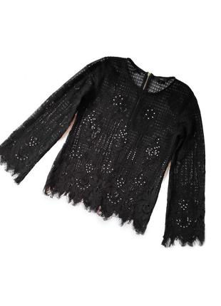 Ошатна мереживна блузка з намистинами довгий рукав кльош чорна красива незвичайна