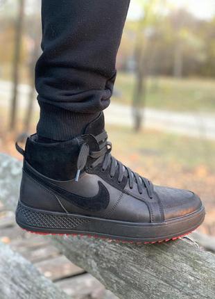 Зимові шкіряні спортивні черевики на хутрі nike air force winter