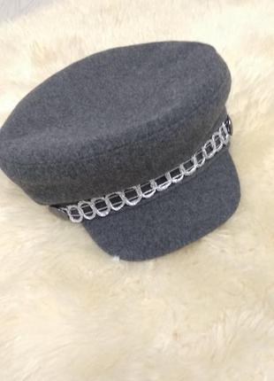 Кепи женская. кепка кашемировая. фуражка серая. кепка тёплая. картуз женский. капитанка тренд3 фото