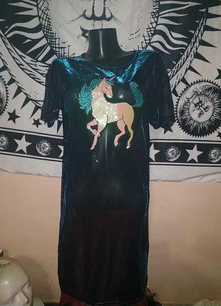Платье туника из евросетки хамелеон сетка с единорогом1 фото