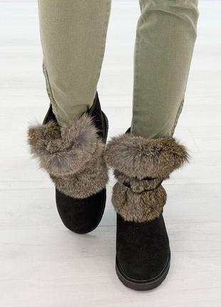 Натуральные женские угги с мехом 36-37 woman's heel черные закругленный носок3 фото