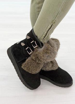 Натуральные женские угги с мехом 36-37 woman's heel черные закругленный носок1 фото