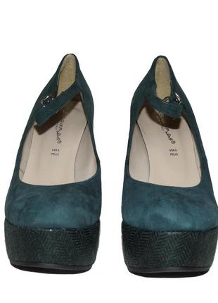 Стильні туфлі жіночі маломірні 36. 40. на високій платформі woman's heel темно-зелені з натуральної замші10 фото