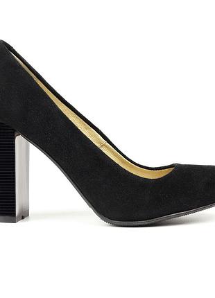 Замшевые туфли женские 37 размер на высоком каблуке woman's heel черные с закругленным носом
