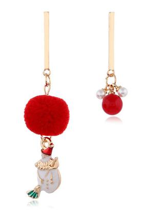 🏵️новорічні різні сережки сніговик з помпоном, нові! арт. 4492