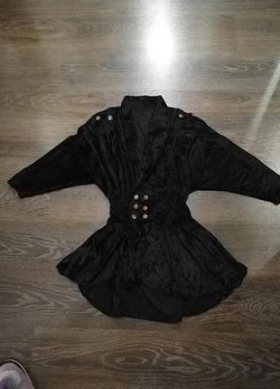 Велюровый пиджак с баской, s - m, бархатный пиджак, туника6 фото
