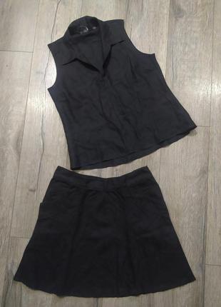 48/l, h&m, чорна лляна спідниця з кишенями, нова
