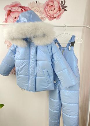 Теплий зимовий комплект для дівчаток з натуральним хутром7 фото