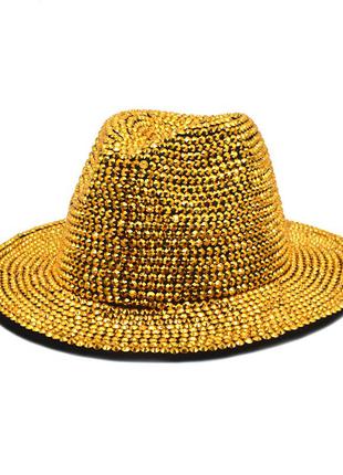 Шляпа федора унисекс crystal с камнями и устойчивыми полями желтая