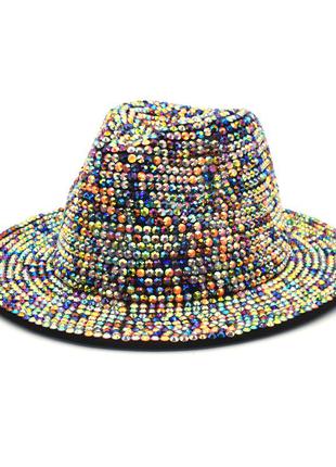 Шляпа федора унисекс crystal с камнями и устойчивыми полями мультиколор