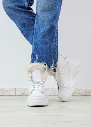 Зимние ботинки белые кожа р36-41 хайтопы сапоги кеды черевики хайтопи чоботи кеди зимові білі4 фото
