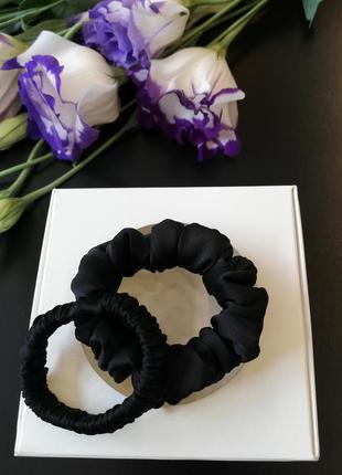 Набор черных резинок для волос из натурального шелка mulbery