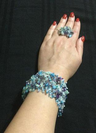 Набор ручная работа браслет + кольцо из натуральных камней