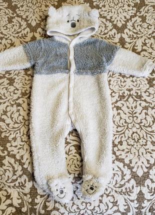 Disney  дисней комбинезон теплый человечек пушистый слип 3-6 м 62-68 см мальчику девочке мишка