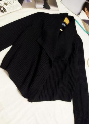 !! чёрный свободный оверсайз свитер кардиган без пуговиц крупной вязки!!4 фото