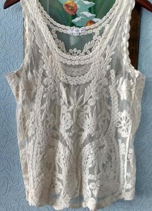 Блуза безрукавка в винтажном стиле сетка с вышивкой