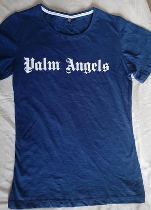 Актуальная футболка синий меланж с белым лого palm angels s/m/l