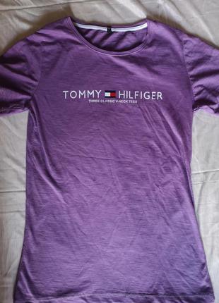 Стильная майка футболка лиловый меланж с белым лого tommy s/m/l1 фото