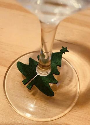 Новогодний декор на бокалы елки 6 штук 5 на 5 см зеленый