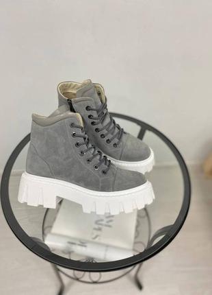 Черевики натуральна замша сірий зима