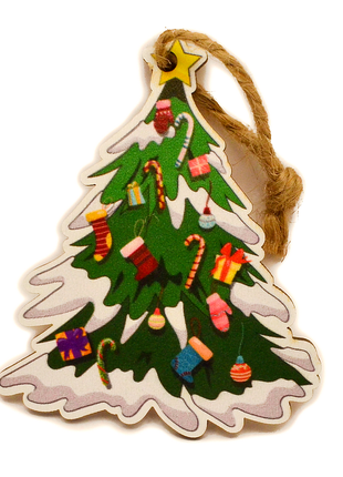 Ялинкова іграшка ялинка дерев'яна новорічна ялинкова іграшка прикраса на ялинку з дерева1 фото
