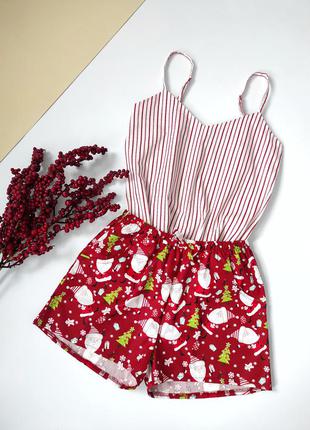 Новогодние пижамы с шортами красного цвета3 фото