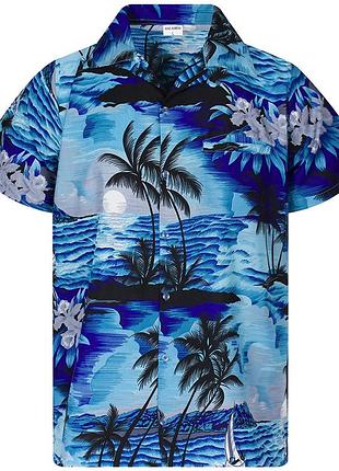 Гавайка синяя, принт ночной пляж