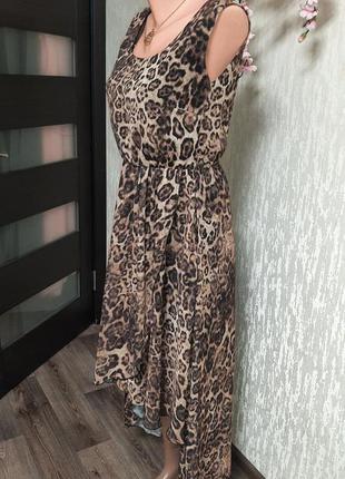 Шифоновое платье со шлейфом леопардовый принт🖤4 фото
