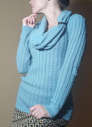 Мятный вязаный свитер, кофта с хомутом1 фото
