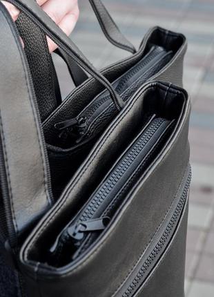 Барсетка мужская черная кожаная, качественная вместительная сумка через плечо3 фото