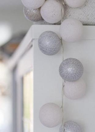 Тайская гирлянда шарики-фонарики cbl white&silver metallic1 фото